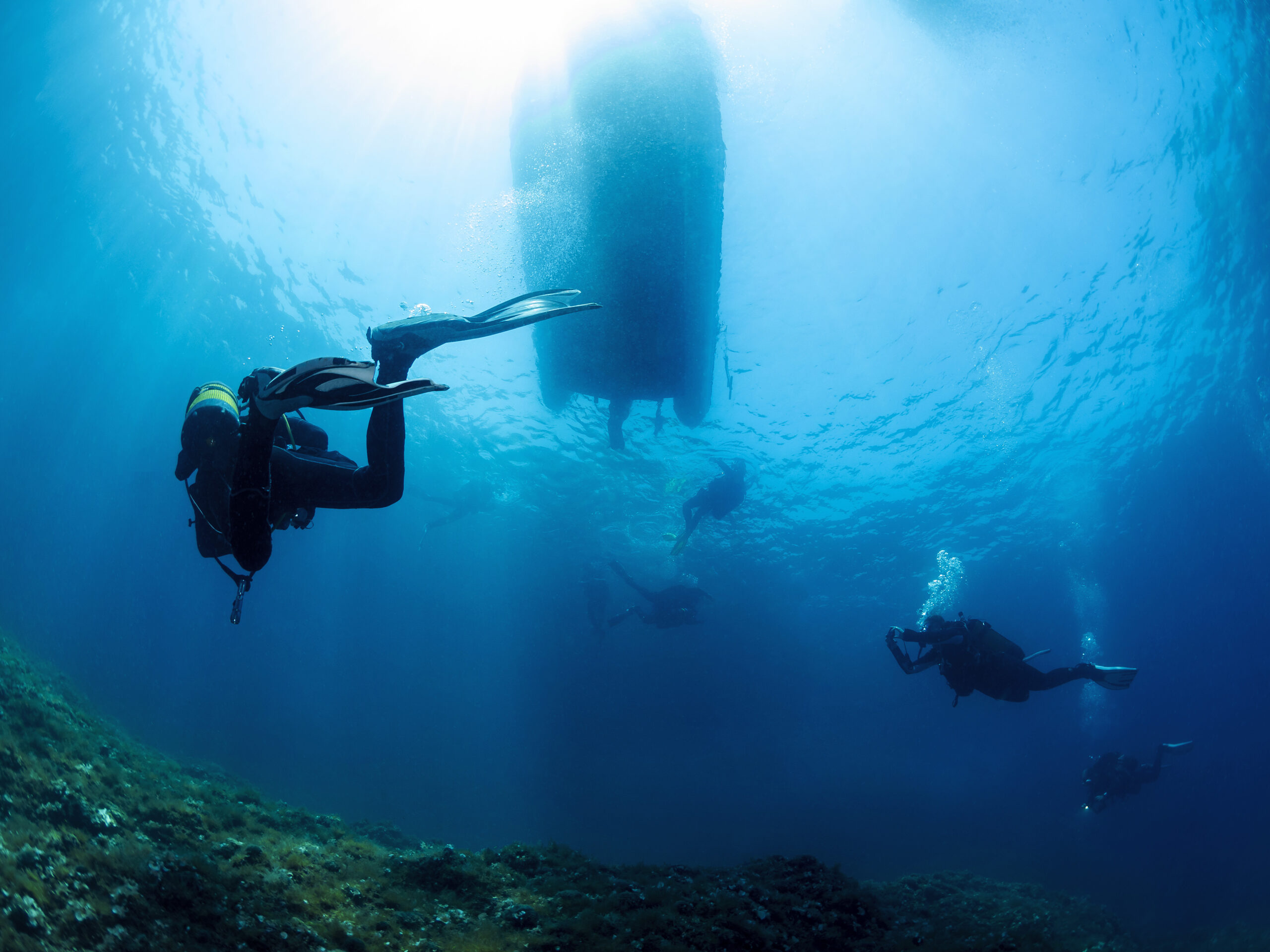 group of people are scuba diving in the ocean